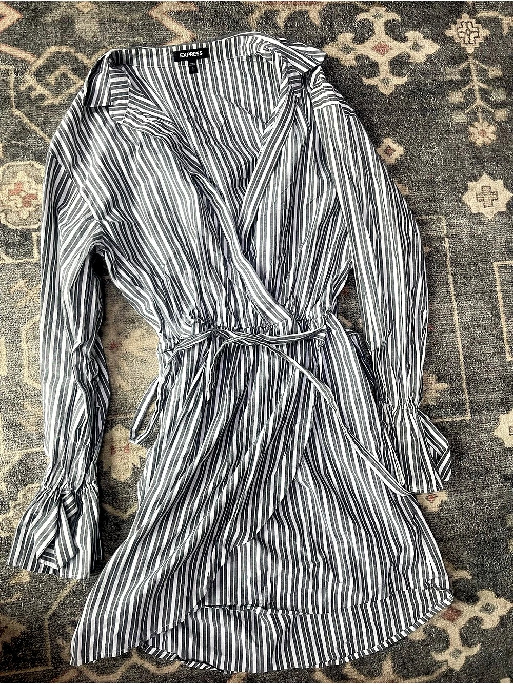 Express Striped Long-Sleeve Wrap Dress